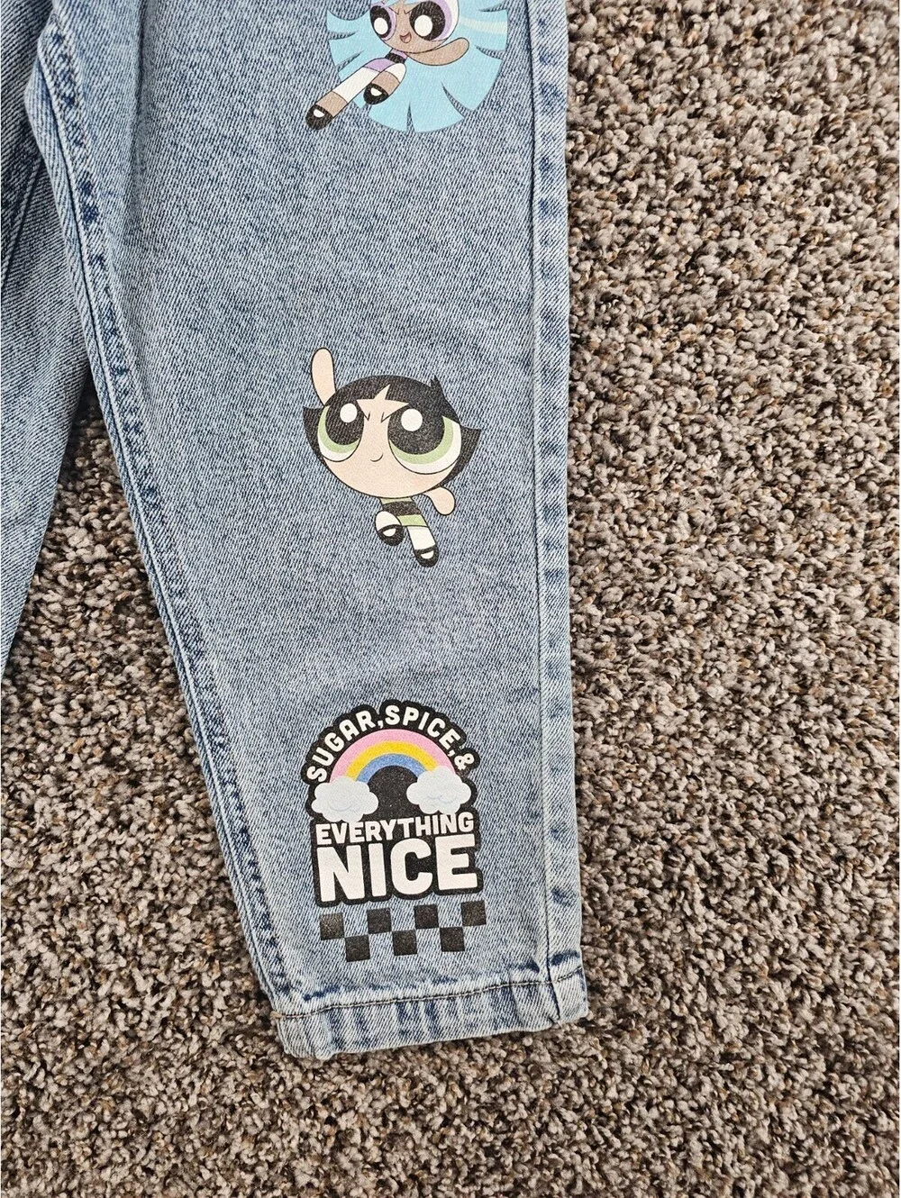 Justice Girls Sz 7 Tapered Leg Cargo Jeans Power Puff Girls Vintage Y2K